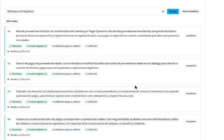 Pantalla de BRUNOIA Forense con datos de ejemplo